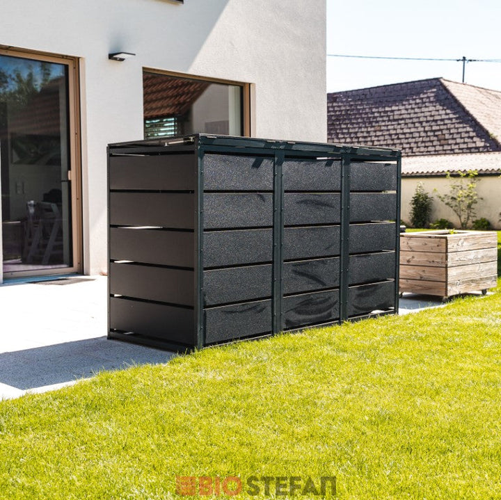 Müllbox Mülltonnenverkleidung Metall 240 Liter 2er RAL7016 Rückseite Farbe Anthrazit mit Deckel