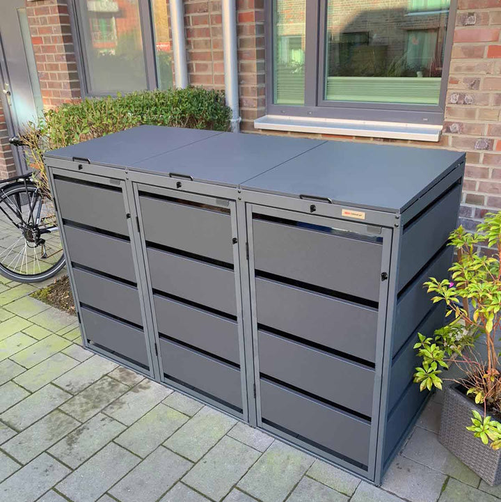 Mülltonnenbox 3er BIO Stefan Farbe Anthrazit mit Klappdeckel